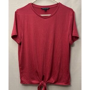 Calvin Klein Lightweight Sweater M Tie Front Short Sleeve Pink Rayon Blend